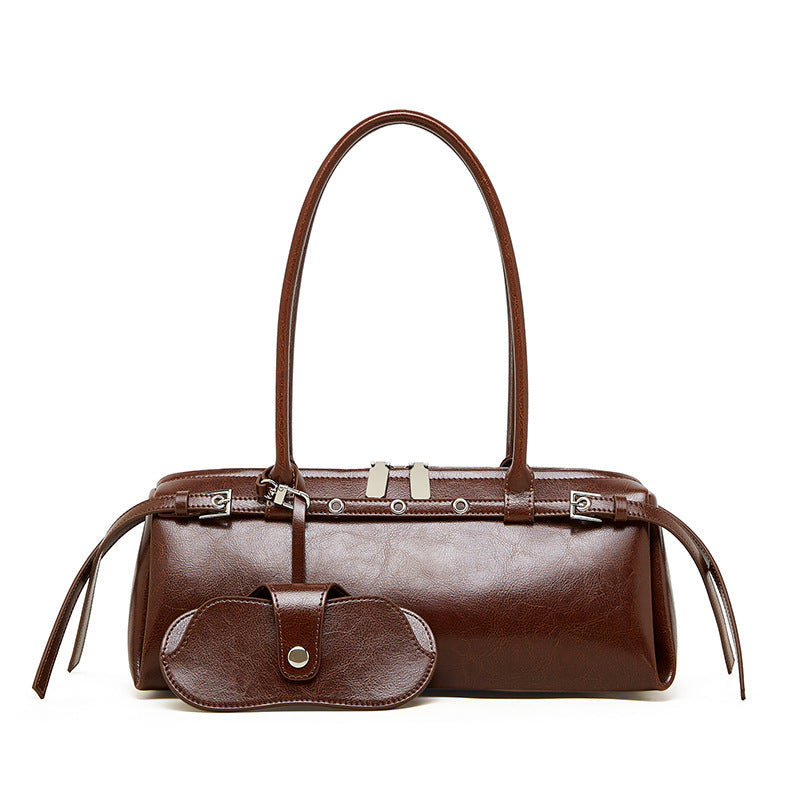 Vintage Shoulder Baguette Bag With Top Handle