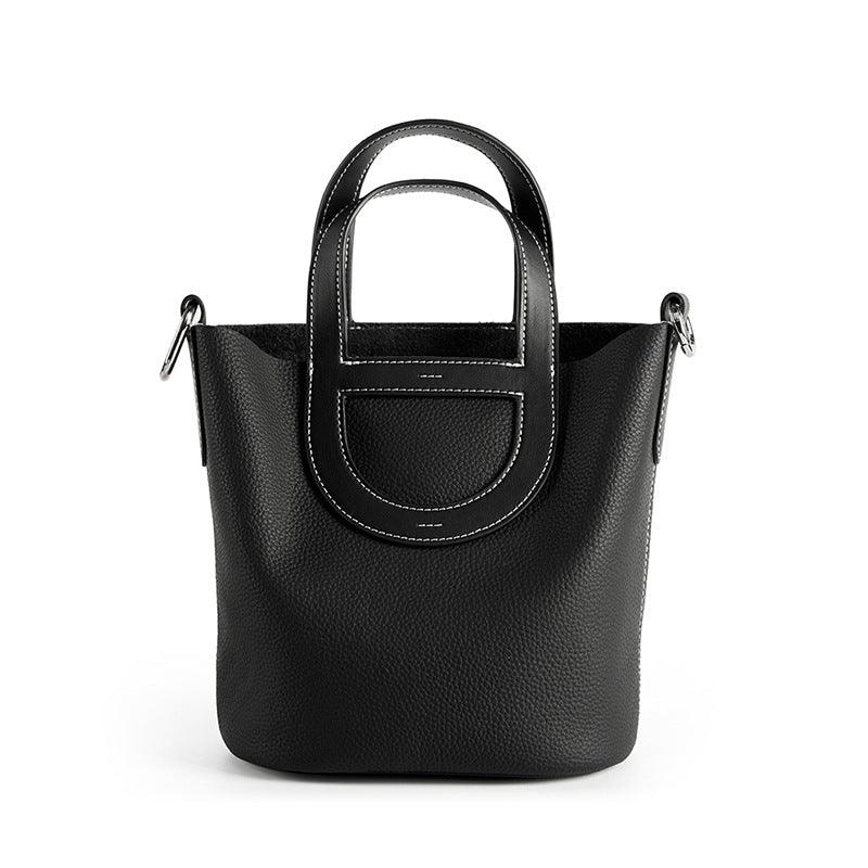 Minimalist Bucket Bag With Top Handles And Shoulder Strap