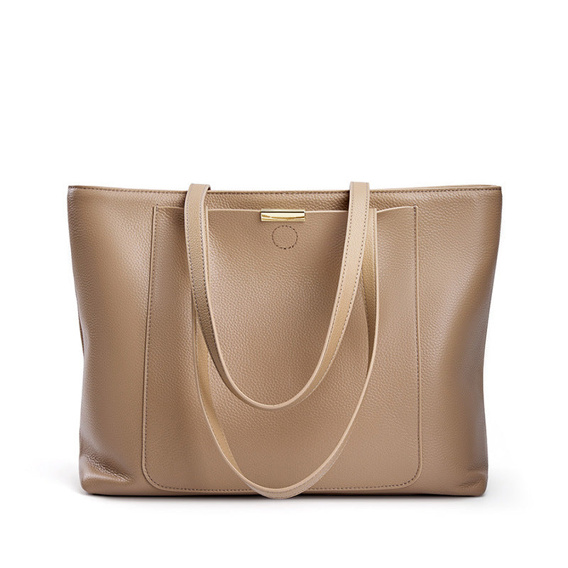Vintage Genuine Leather Shoulder Tote Bag With Top Handles