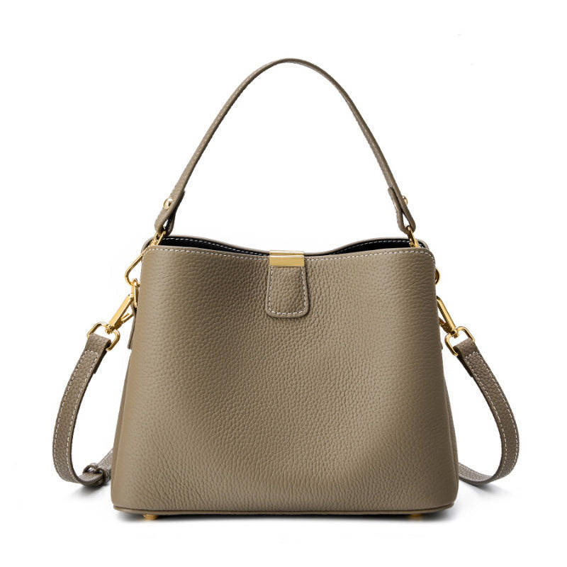 Minimalist Genuine Leather Top Handle Shoulder Crossbody Bucket Bag