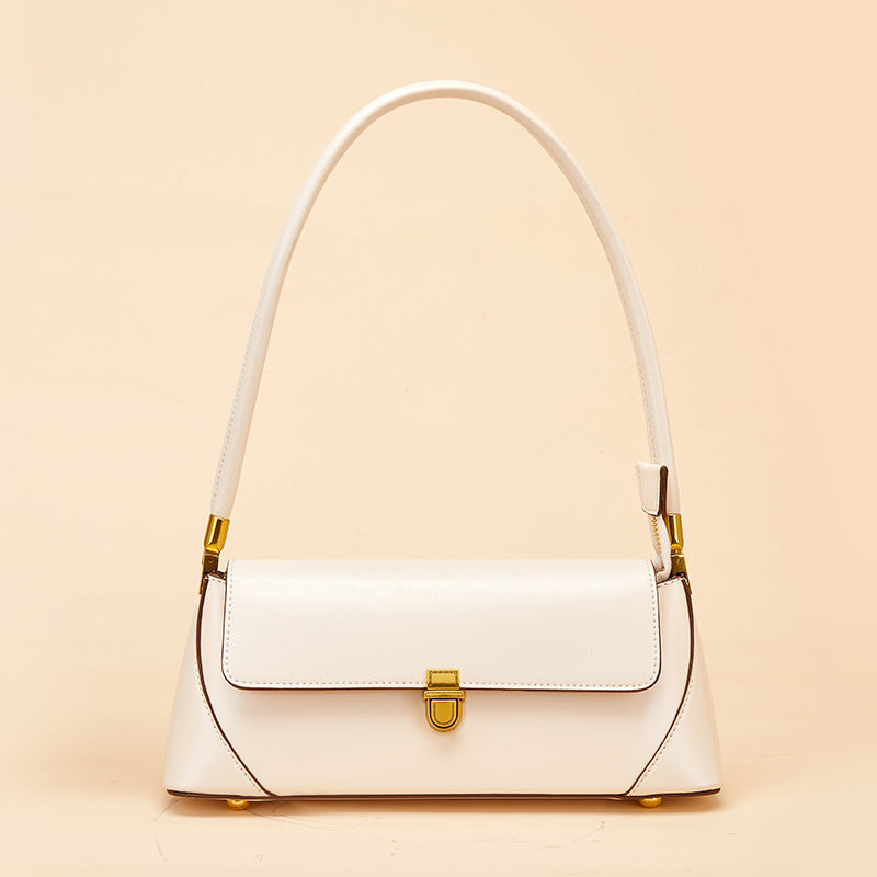 French Style Genuine Leather Shoulder Baguette Bag