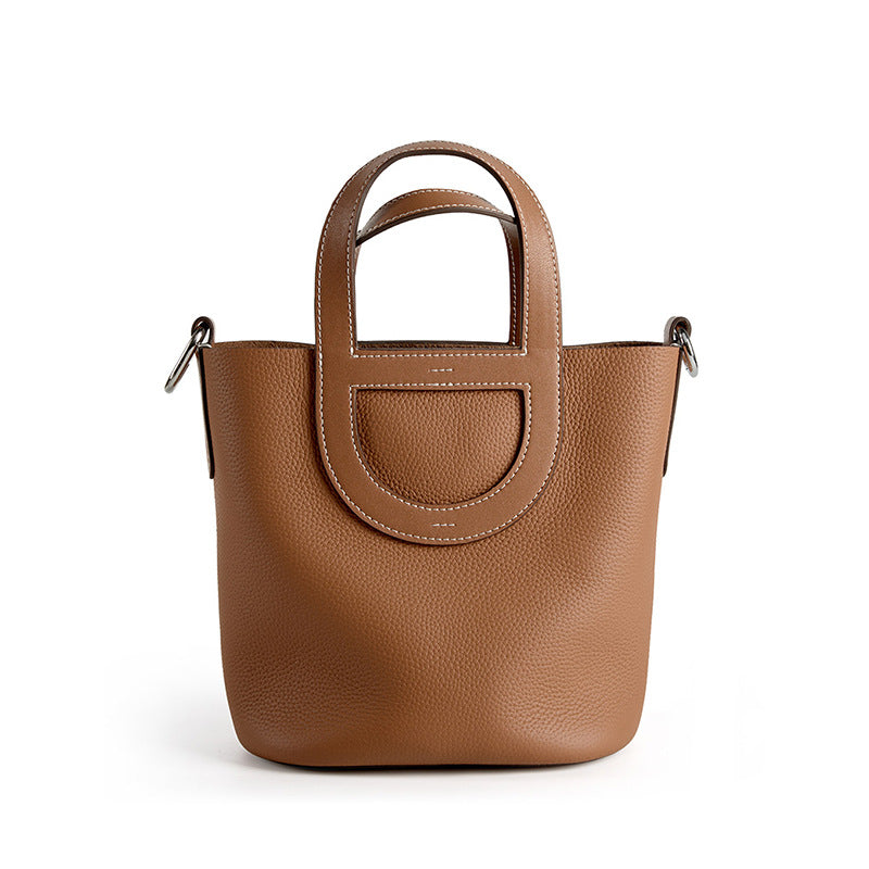 Minimalist Bucket Bag With Top Handles And Shoulder Strap