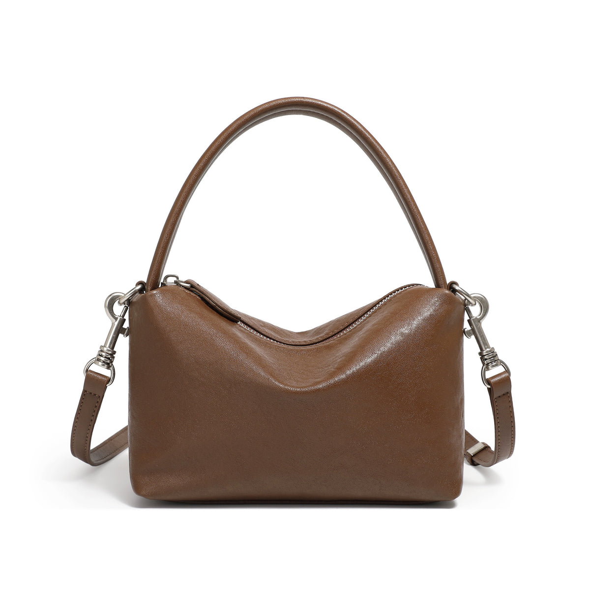 Genuine Leather Top-Handle Pillow Crossbody Bag