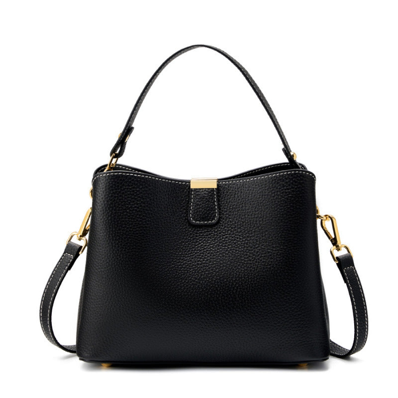 Minimalist Genuine Leather Top Handle Shoulder Crossbody Bucket Bag
