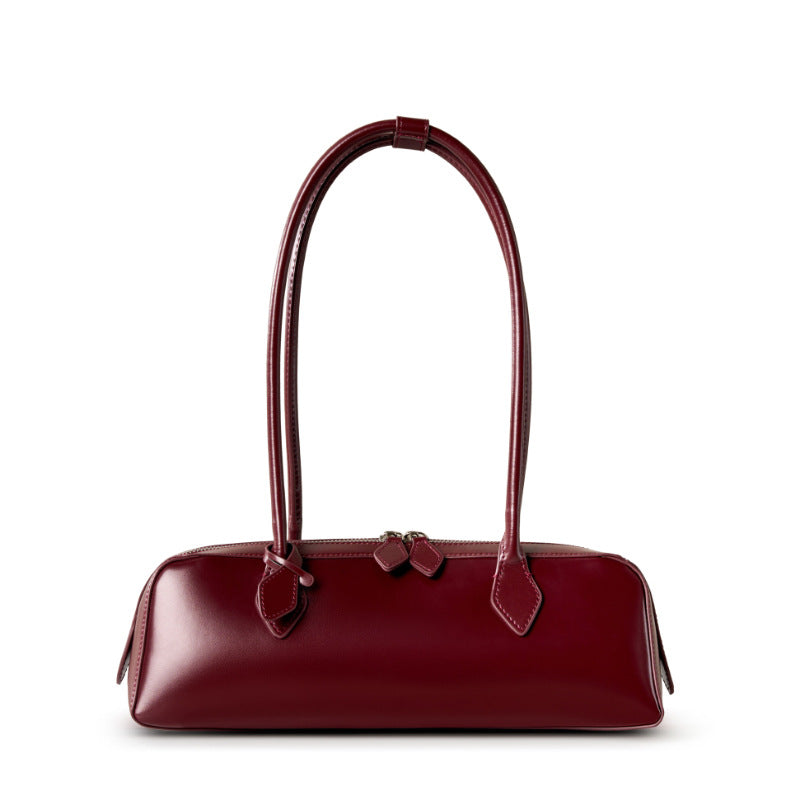 Korean Style Genuine Leather Shoulder Baguette Bag