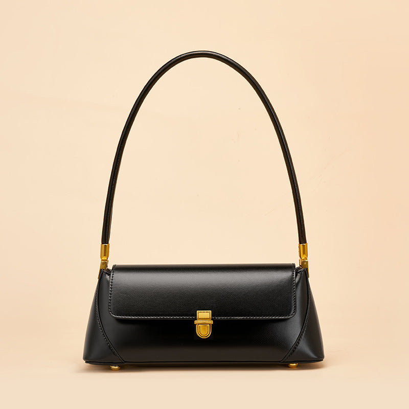 French Style Genuine Leather Shoulder Baguette Bag