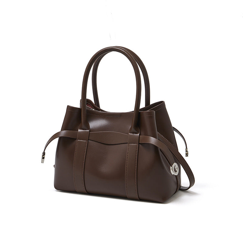 Genuine Leather Top-Handle Crossbody Tote Bag