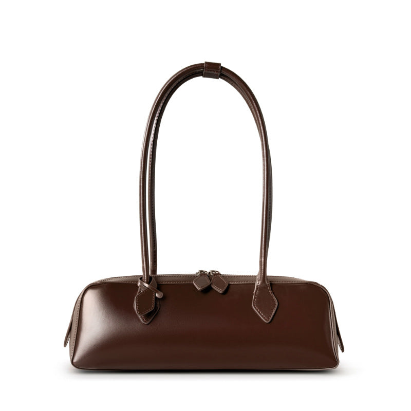 Korean Style Genuine Leather Shoulder Baguette Bag