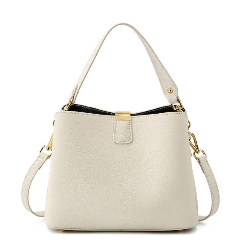 Minimalist Genuine Leather Top Handle Shoulder Crossbody Bucket Bag