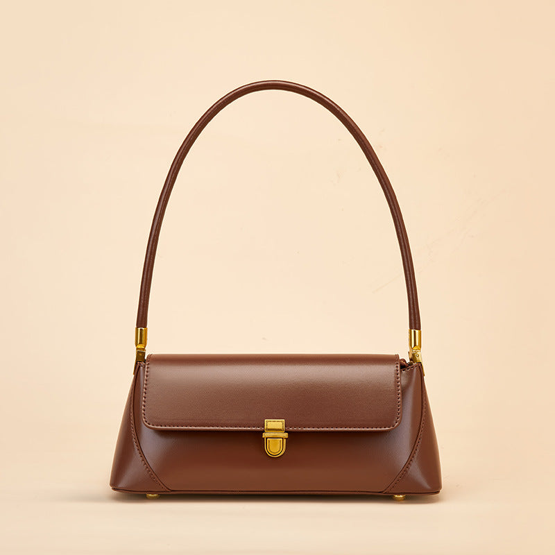 French Style Genuine Leather Shoulder Baguette Bag