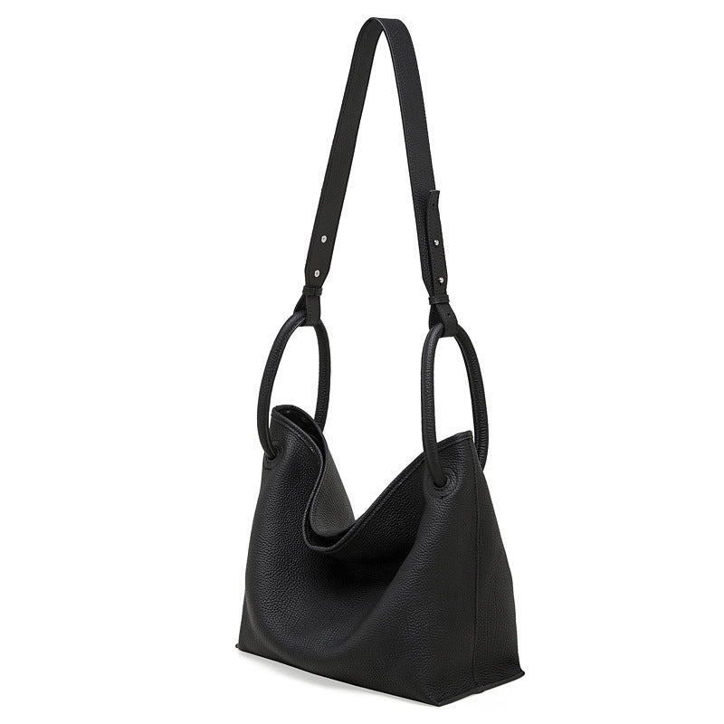 Commuter Genuine Leather Shoulder Crossbody Bucket Handbag