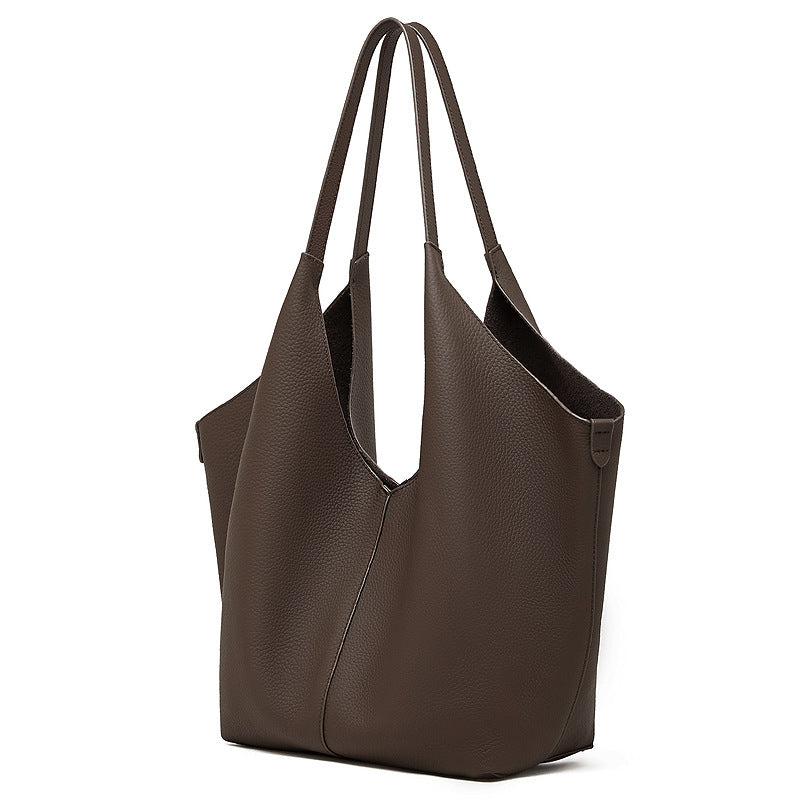 Genuine Leather Top-Handle Underarm Tote Bag
