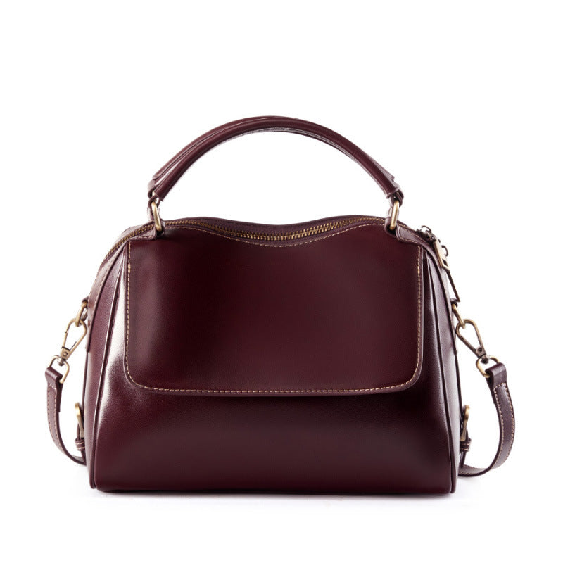 Genuine Leather Top-Handle Crossbody Tote Bag