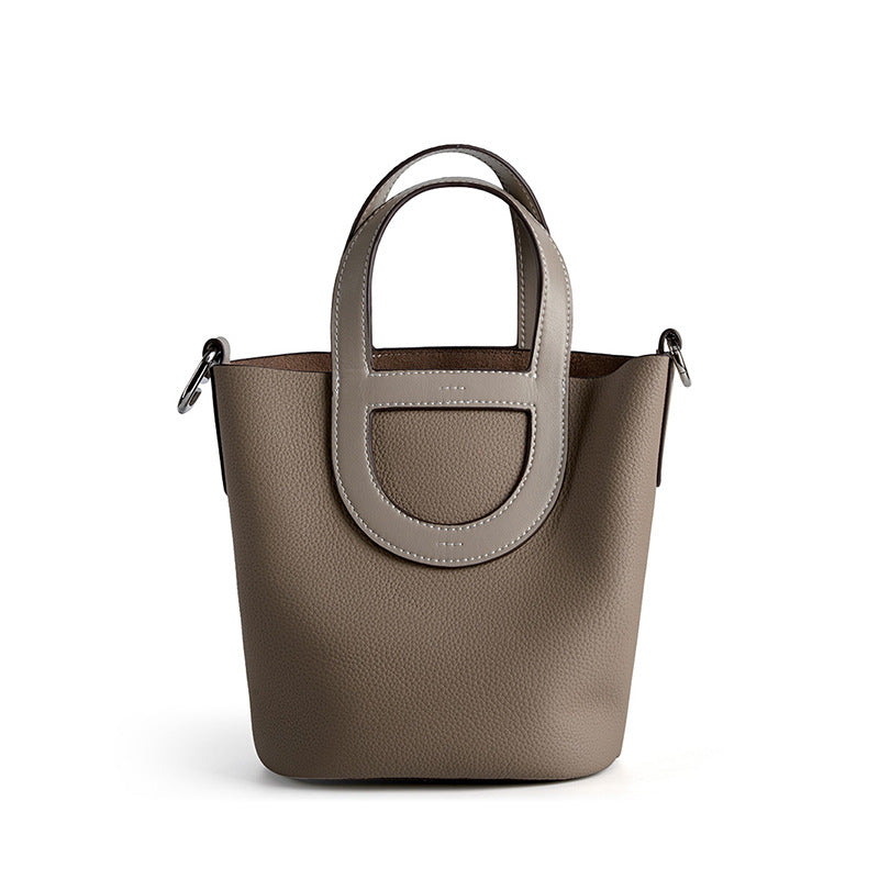 Minimalist Bucket Bag With Top Handles And Shoulder Strap