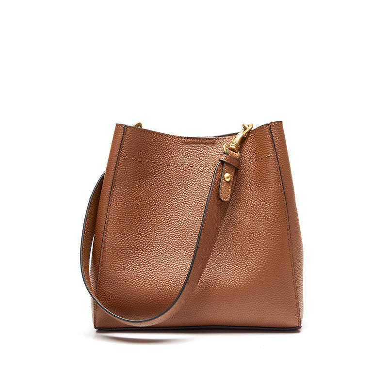 Vintage Genuine Leather Shoulder Top Handle Bucket Bag