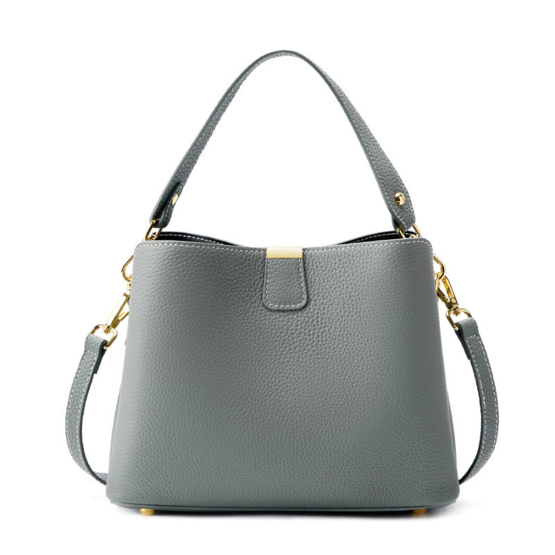 Minimalist Genuine Leather Top Handle Shoulder Crossbody Bucket Bag
