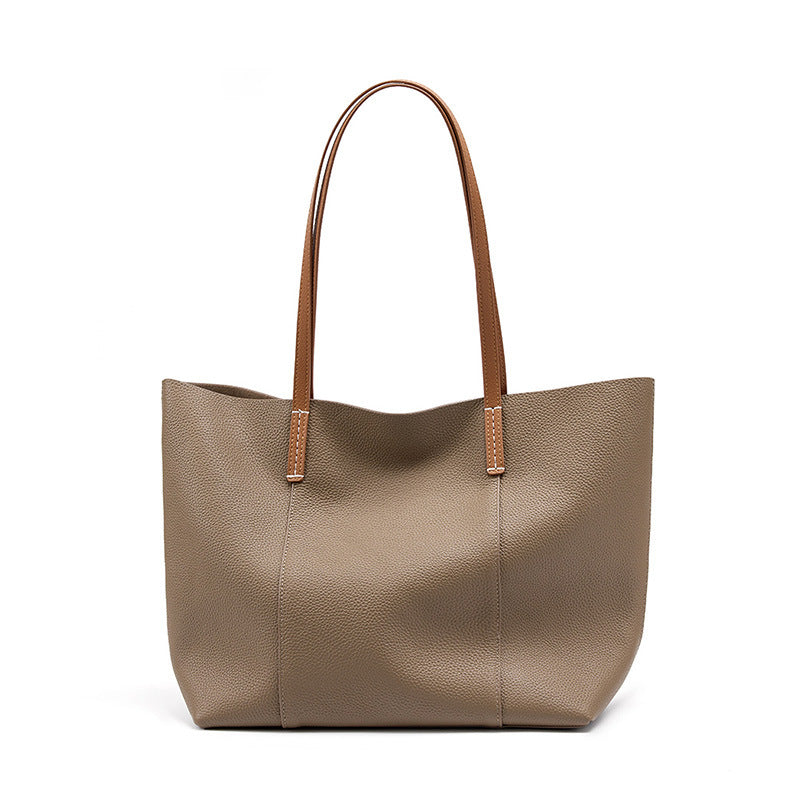Vintage Genuine Leather Shoulder Tote Bag With Top Handles