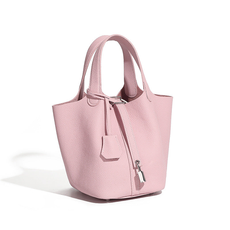 Fashionable Genuine Leather Bucket Bag With Top Handle