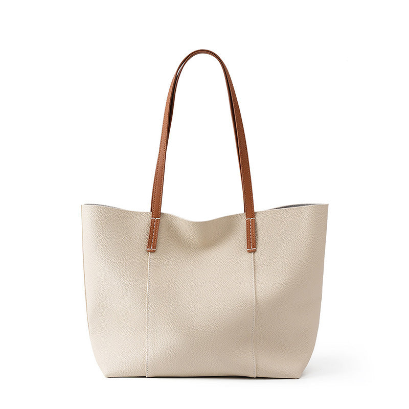 Vintage Genuine Leather Shoulder Tote Bag With Top Handles