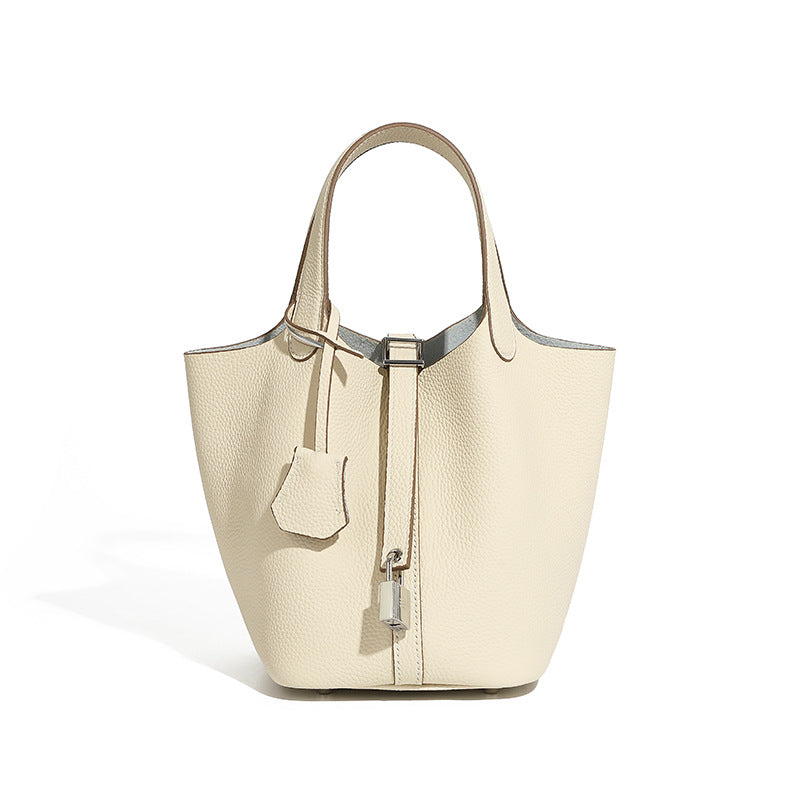 Fashionable Genuine Leather Bucket Bag With Top Handle
