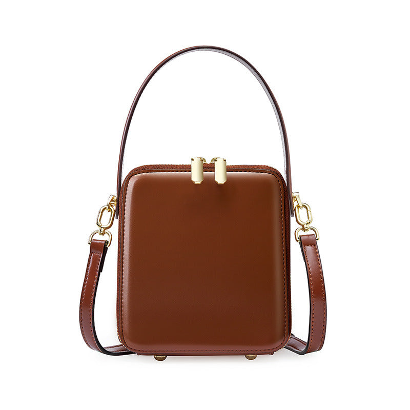 Genuine Leather Top-Handle Crossbody Small Square Bag