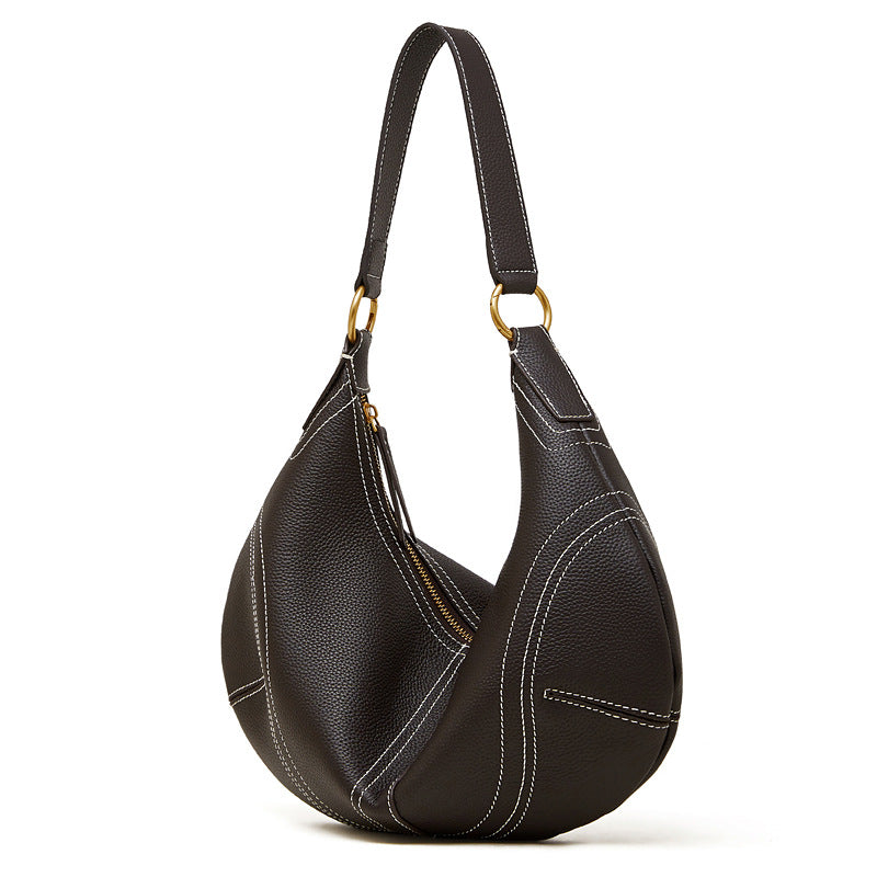 Vintage Genuine Leather Shoulder Dumpling Bag With Top Handles