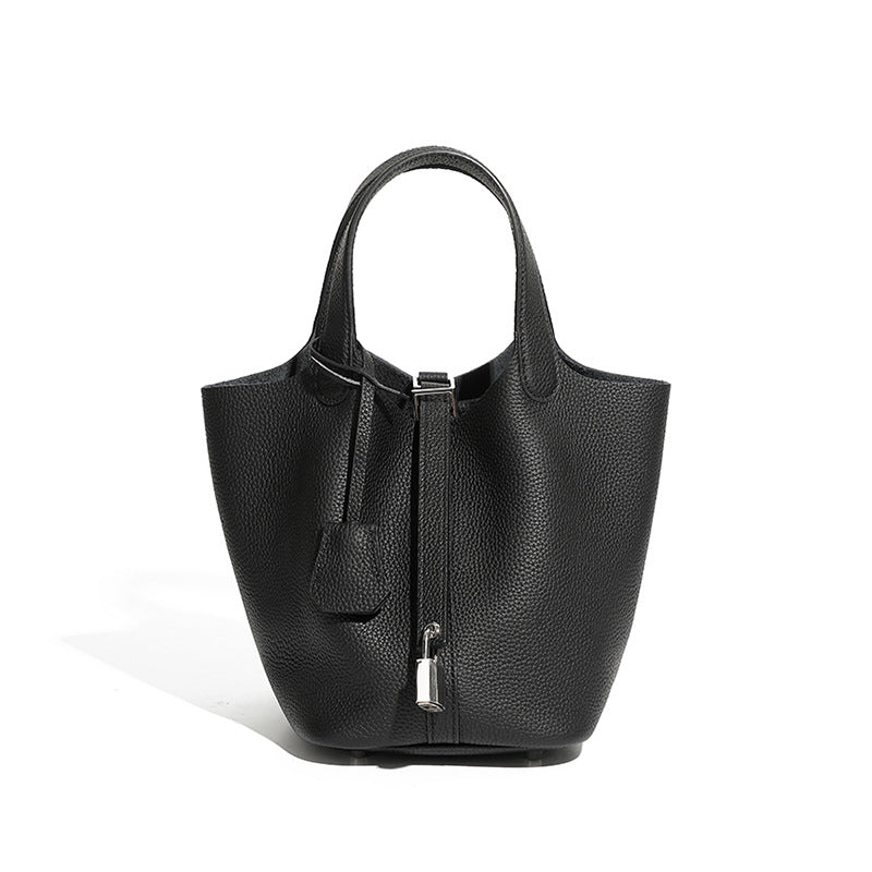 Fashionable Genuine Leather Bucket Bag With Top Handle