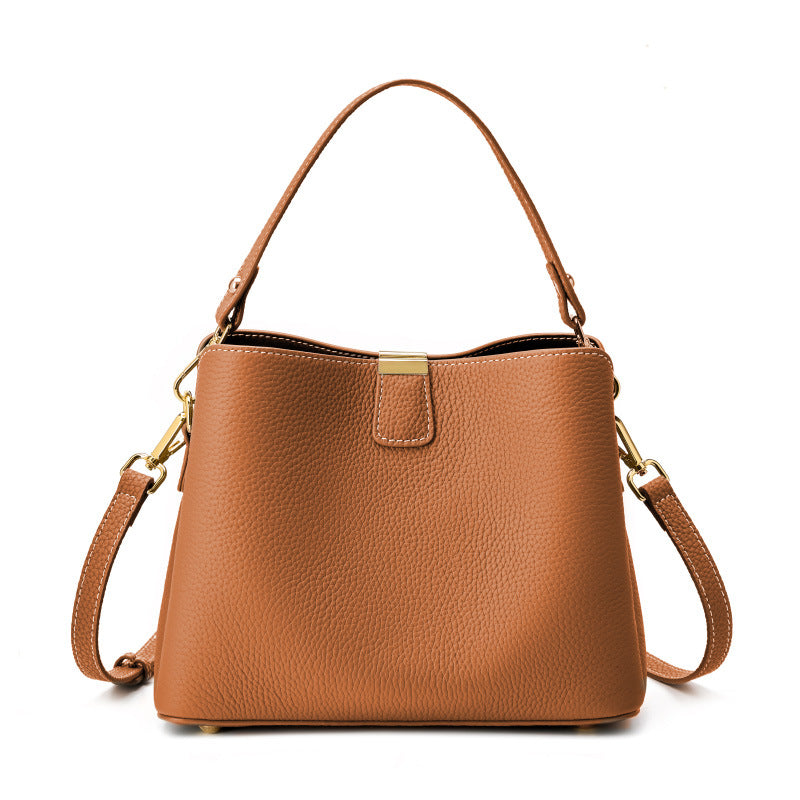 Minimalist Genuine Leather Top Handle Shoulder Crossbody Bucket Bag