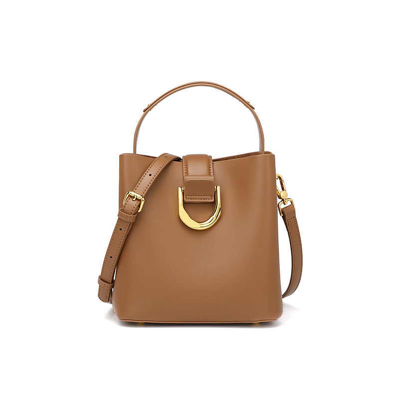 Genuine Leather Crossbody Handheld Bucket Bag