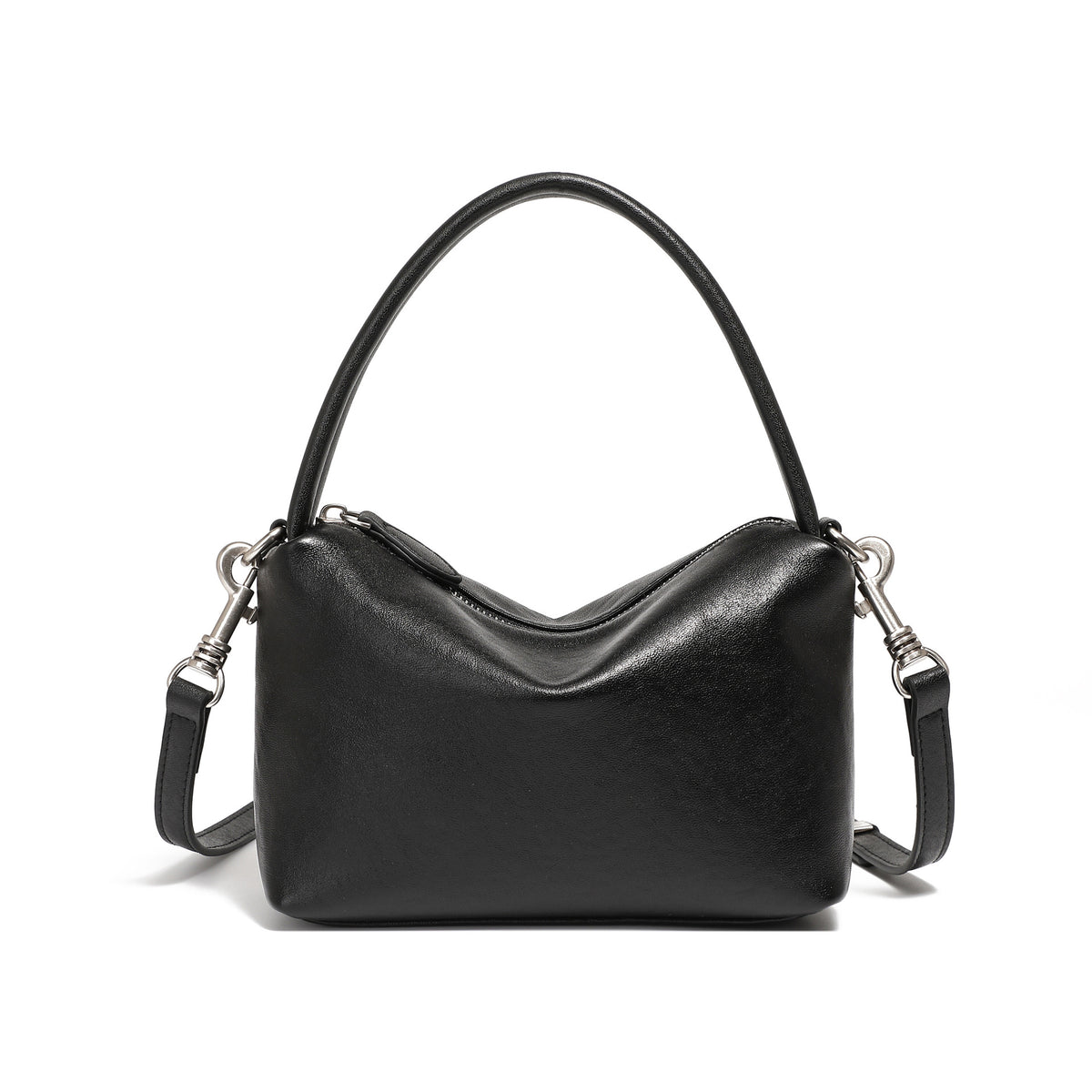Genuine Leather Top-Handle Pillow Crossbody Bag
