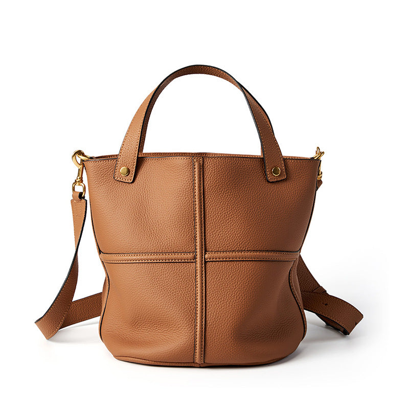 Elegant Genuine Leather Shoulder Crossbody Bucket Bag