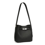 Genuine Leather Top-Handle Crossbody Bucket Bag