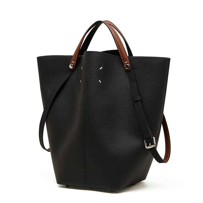 Commuter Genuine Leather Shoulder Top Handle Bucket Bag