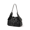 Quilted Genuine Leather Shoulder Bucket Bag