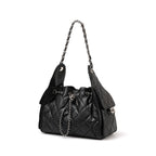 Quilted Genuine Leather Shoulder Bucket Bag