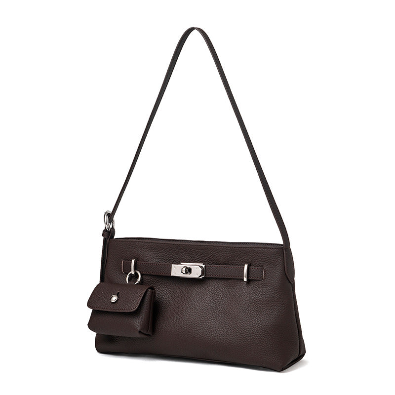 Genuine Leather Turnlock Crossbody Mini Square Bag