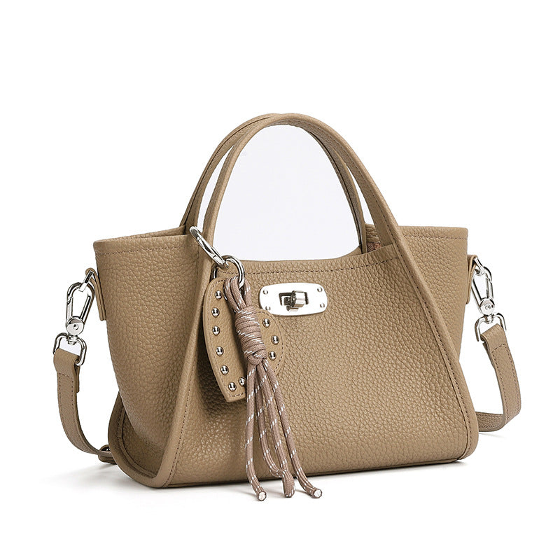 Genuine Leather Top-Handle Crossbody Tote Bag
