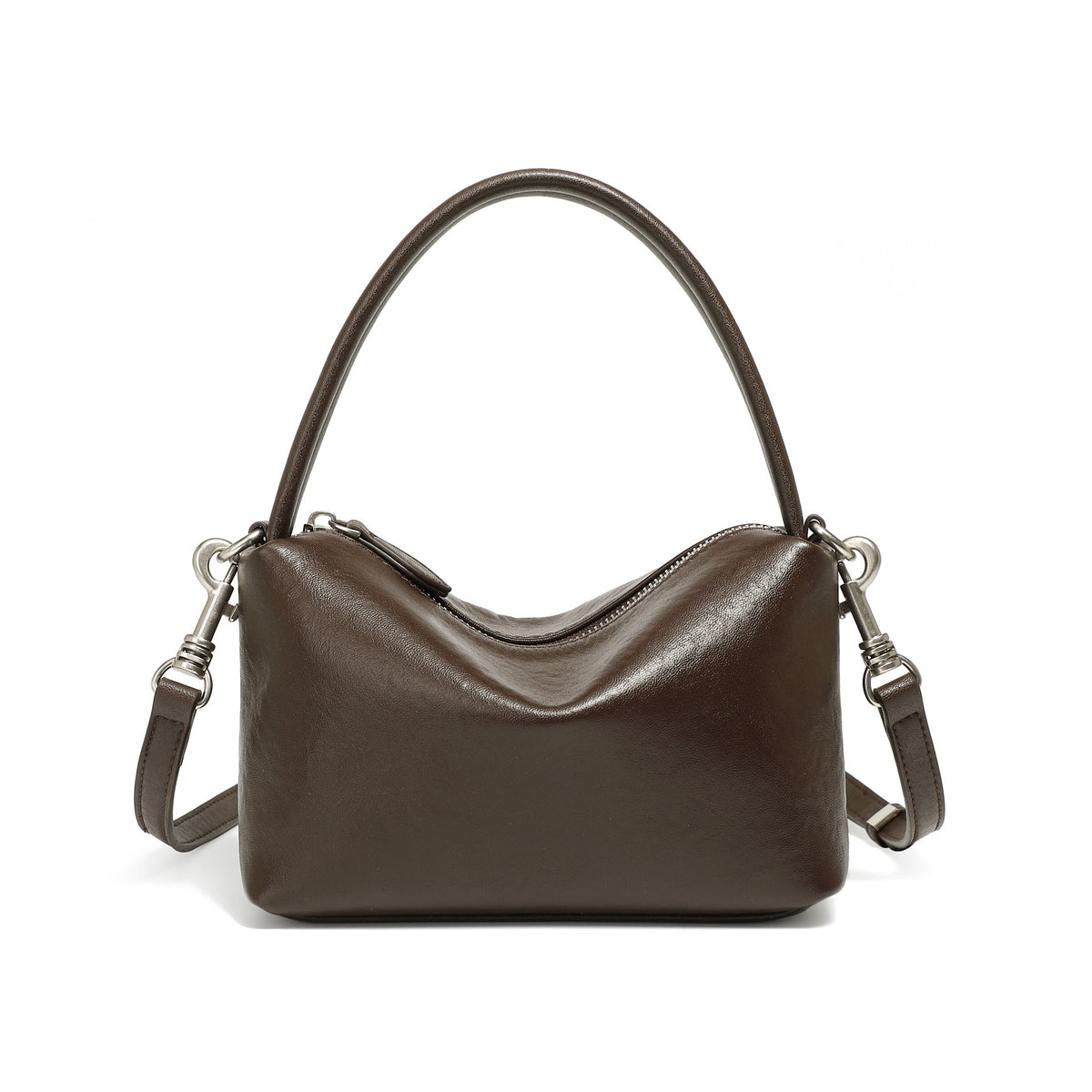 Genuine Leather Top-Handle Pillow Crossbody Bag