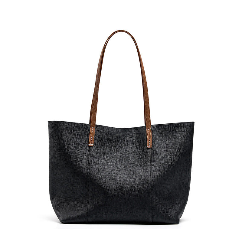 Vintage Genuine Leather Shoulder Tote Bag With Top Handles