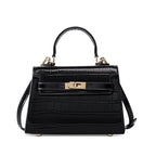 Genuine Leather Kelly Bag With Top Handles And Shoulder Strap