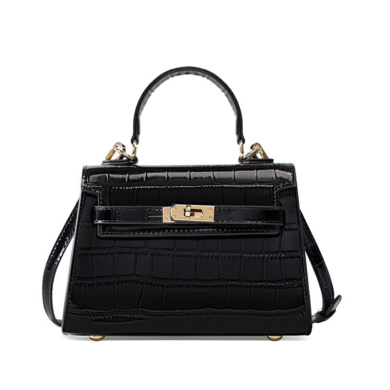 Genuine Leather Kelly Bag With Top Handles And Shoulder Strap