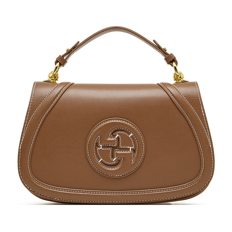 Genuine Leather Top-Handle Crossbody Saddle Bag
