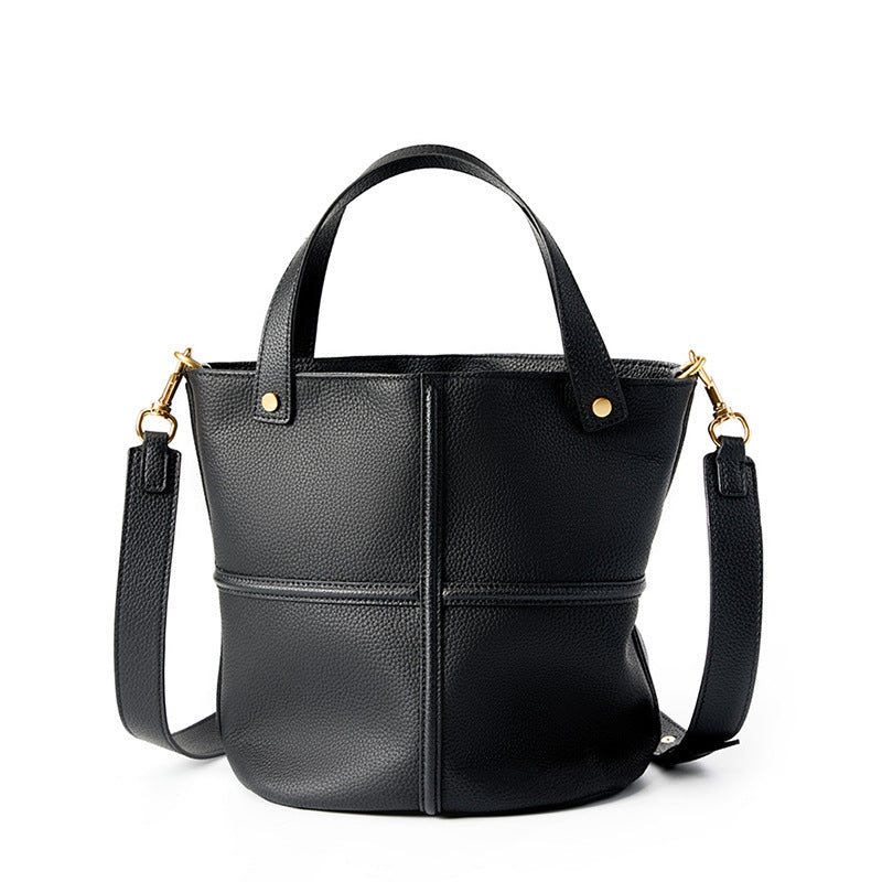Elegant Genuine Leather Shoulder Crossbody Bucket Bag