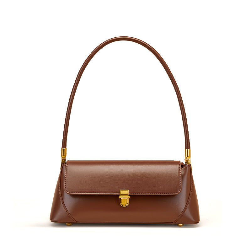 Genuine Leather Top-Handle Crossbody Baguette Bag