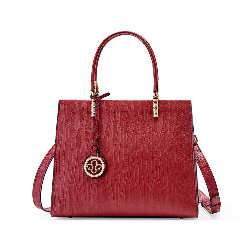 Genuine Leather Top-Handle Crossbody Tote Bag