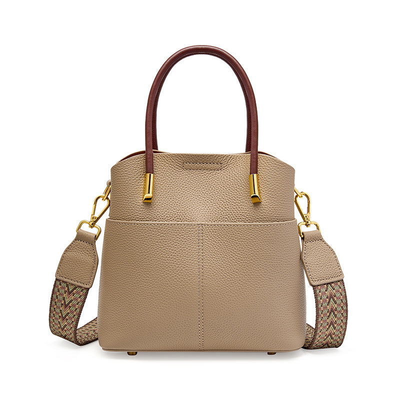 Vintage Genuine Leather Crossbody Bucket Bag With Top Handles