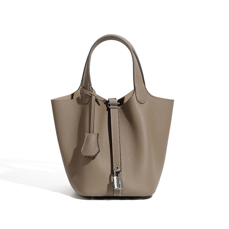 Fashionable Genuine Leather Bucket Bag With Top Handle