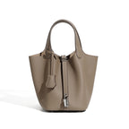 Fashionable Genuine Leather Bucket Bag With Top Handle