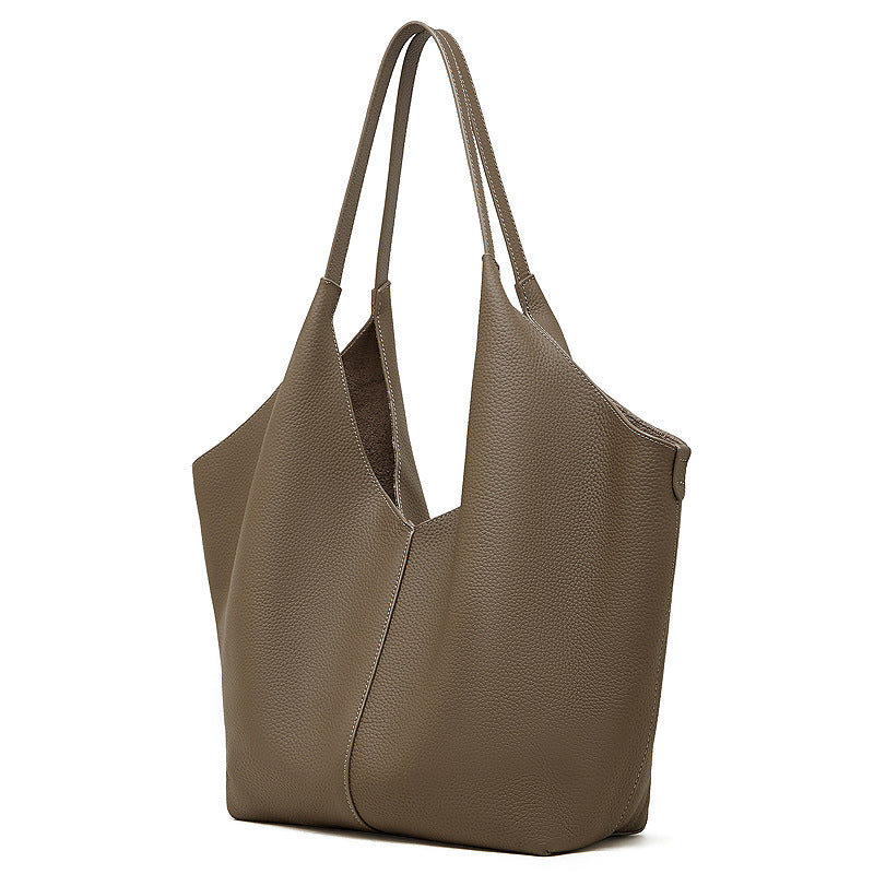 Genuine Leather Top-Handle Underarm Tote Bag