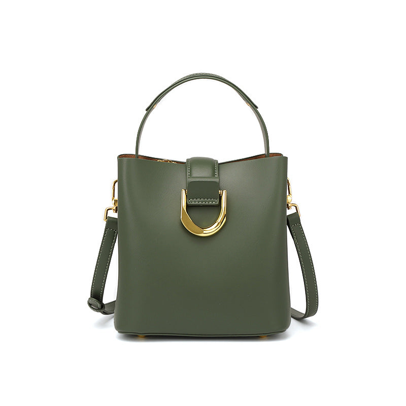 Genuine Leather Crossbody Handheld Bucket Bag